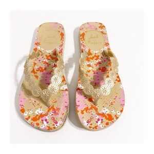 Jack Rogers Women's Floral Flip Flops Pink and Tan Travel Beach Cruise Vacation